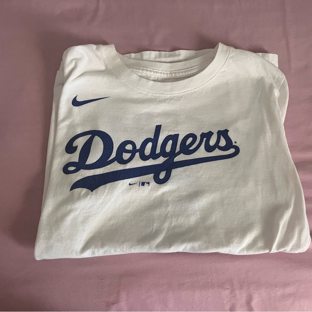 Nike White and Blue Dodgers Short Sleeve Tee